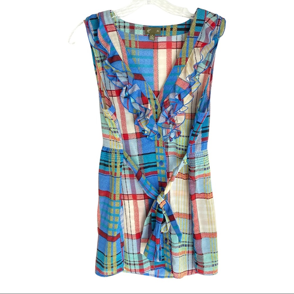Anthropologie Fei Caricaturist Sleeveless Plaid Tunic Blouse Size 8